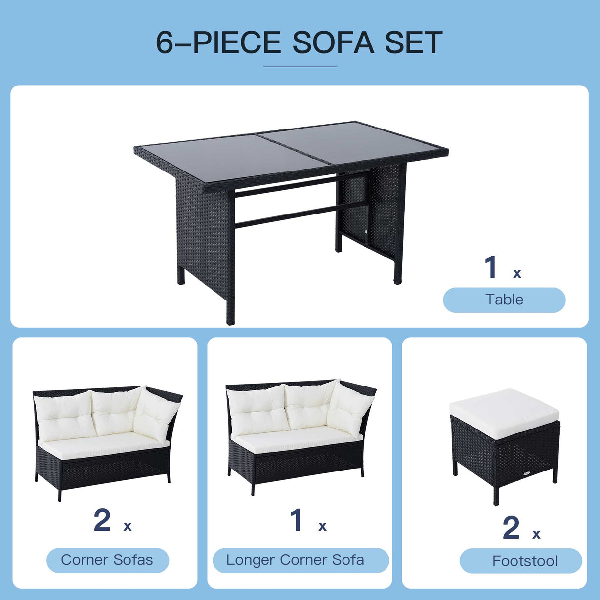Poly Rattan Wicker 7 Seater Garden Sofa Set With Glass Table - Velmora