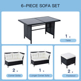 Poly Rattan Wicker 7 Seater Garden Sofa Set With Glass Table - Velmora