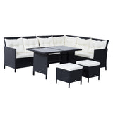 Poly Rattan Wicker 7 Seater Garden Sofa Set With Glass Table - Velmora