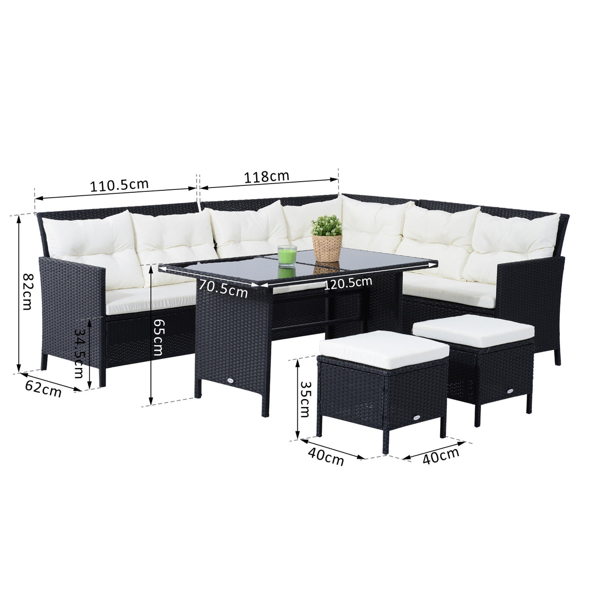 Poly Rattan Wicker 7 Seater Garden Sofa Set With Glass Table - Velmora