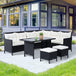 Poly Rattan Wicker 7 Seater Garden Sofa Set With Glass Table - Velmora