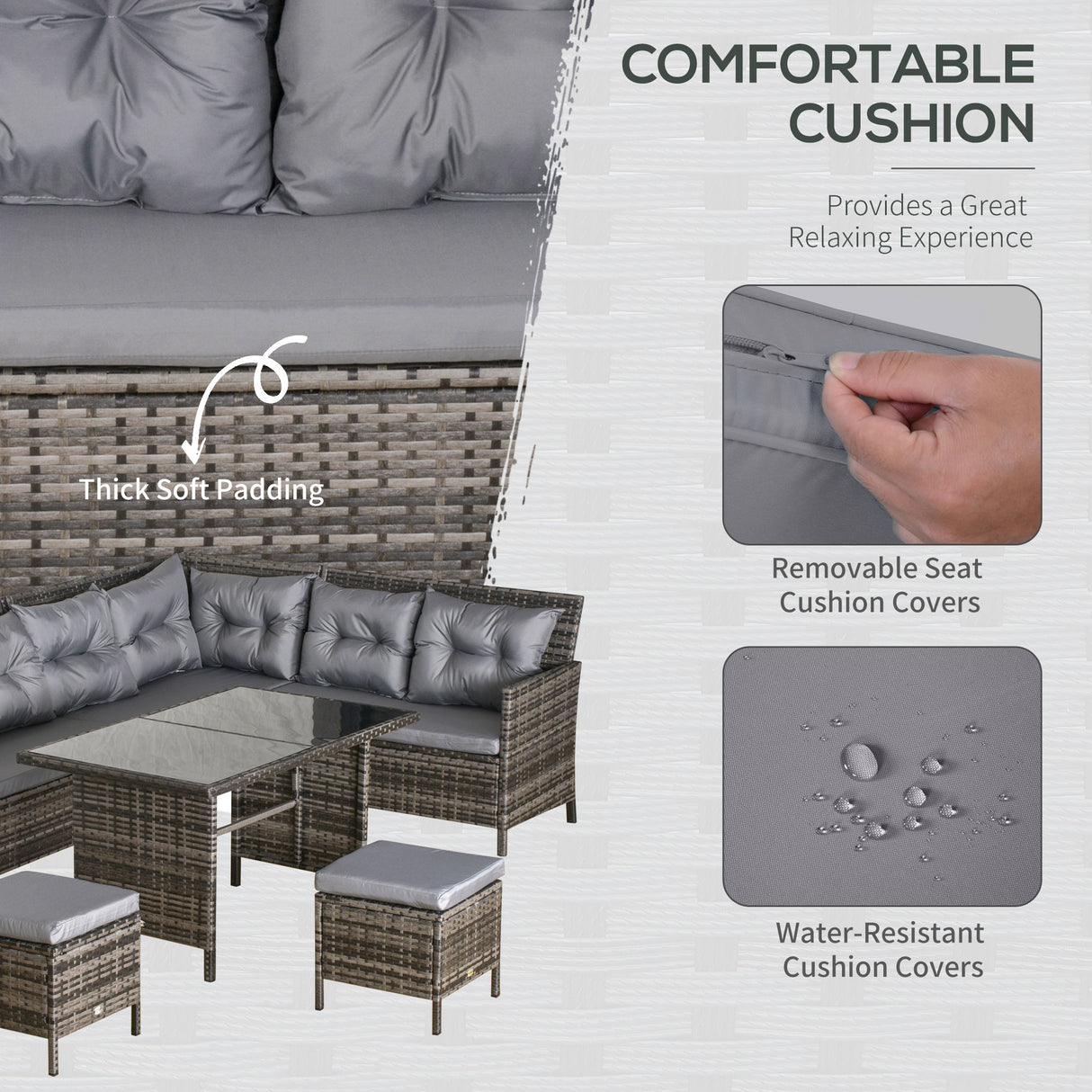 Poly Rattan Wicker 7 Seater Garden Sofa Set With Glass Table - Velmora