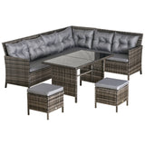 Poly Rattan Wicker 7 Seater Garden Sofa Set With Glass Table - Velmora