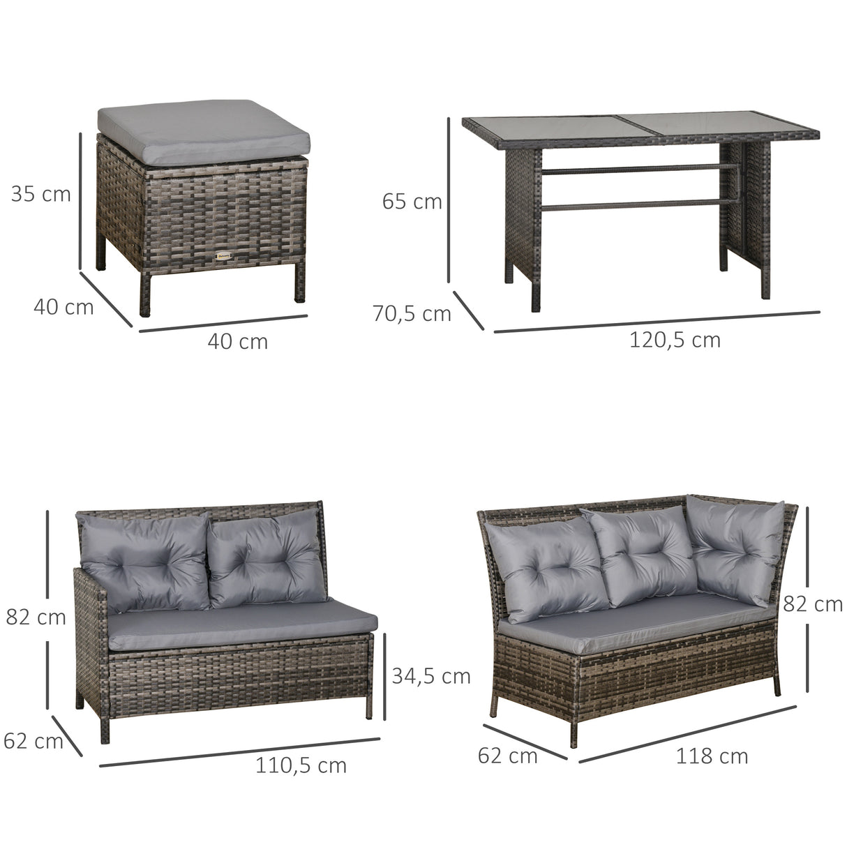 Poly Rattan Wicker 7 Seater Garden Sofa Set With Glass Table - Velmora