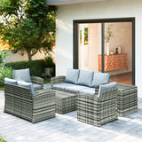 Poly Rattan Wicker 7 Seater Garden Sofa Set With Storage Coffee Table - Velmora