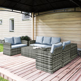 Poly Rattan Wicker 7 Seater Garden Sofa Set With Storage Coffee Table - Velmora