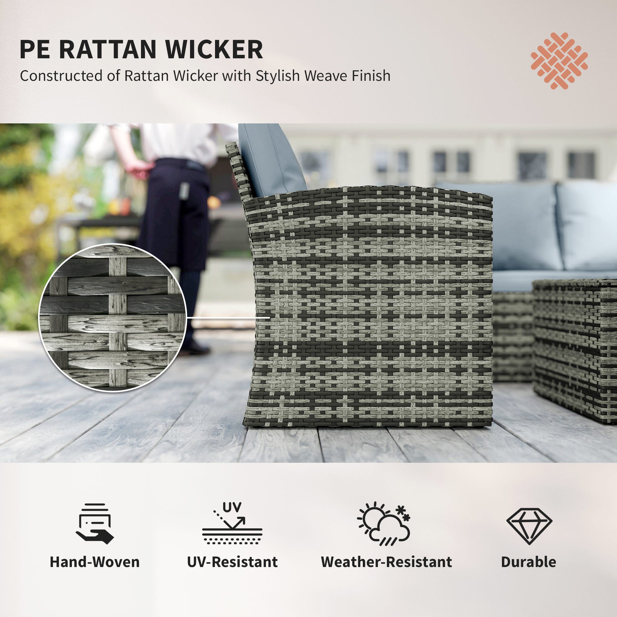 Poly Rattan Wicker 7 Seater Garden Sofa Set With Storage Coffee Table - Velmora