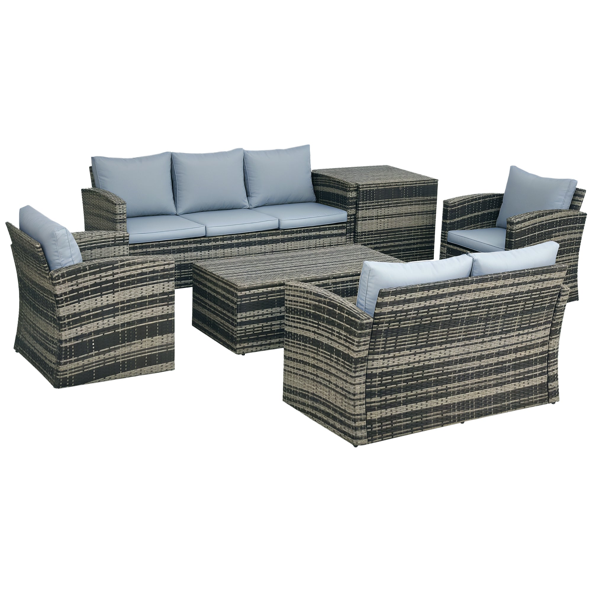 Poly Rattan Wicker 7 Seater Garden Sofa Set With Storage Coffee Table - Velmora