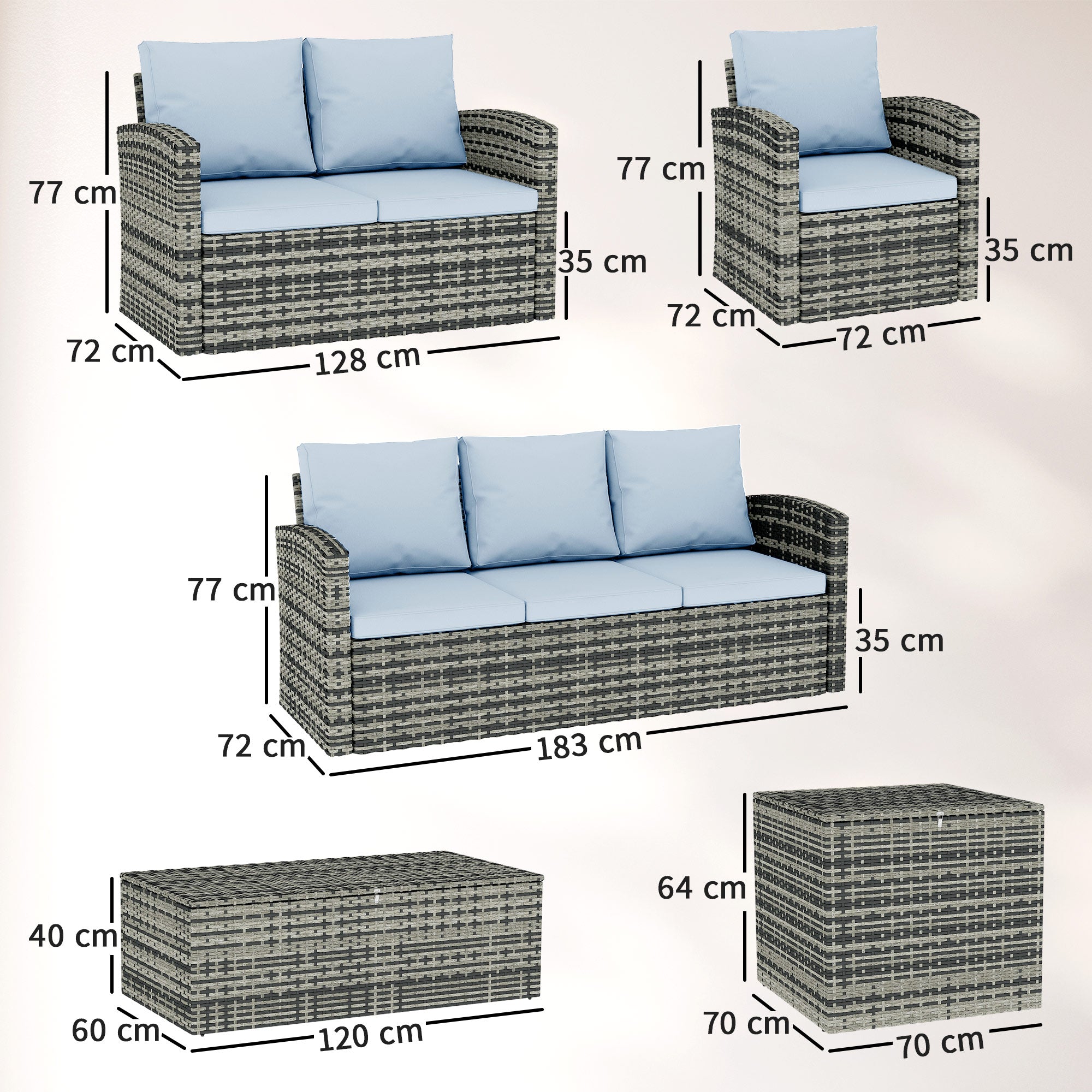 Poly Rattan Wicker 7 Seater Garden Sofa Set With Storage Coffee Table - Velmora