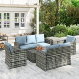 Poly Rattan Wicker 7 Seater Garden Sofa Set With Storage Coffee Table - Velmora