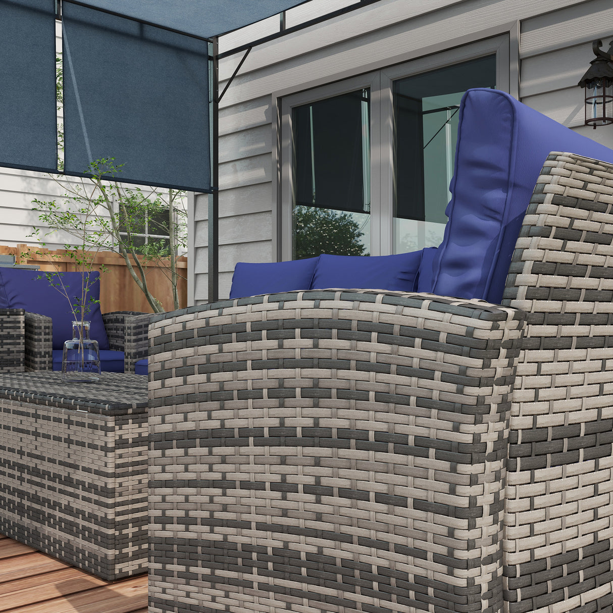 Poly Rattan Wicker 7 Seater Garden Sofa Set With Storage Coffee Table - Velmora