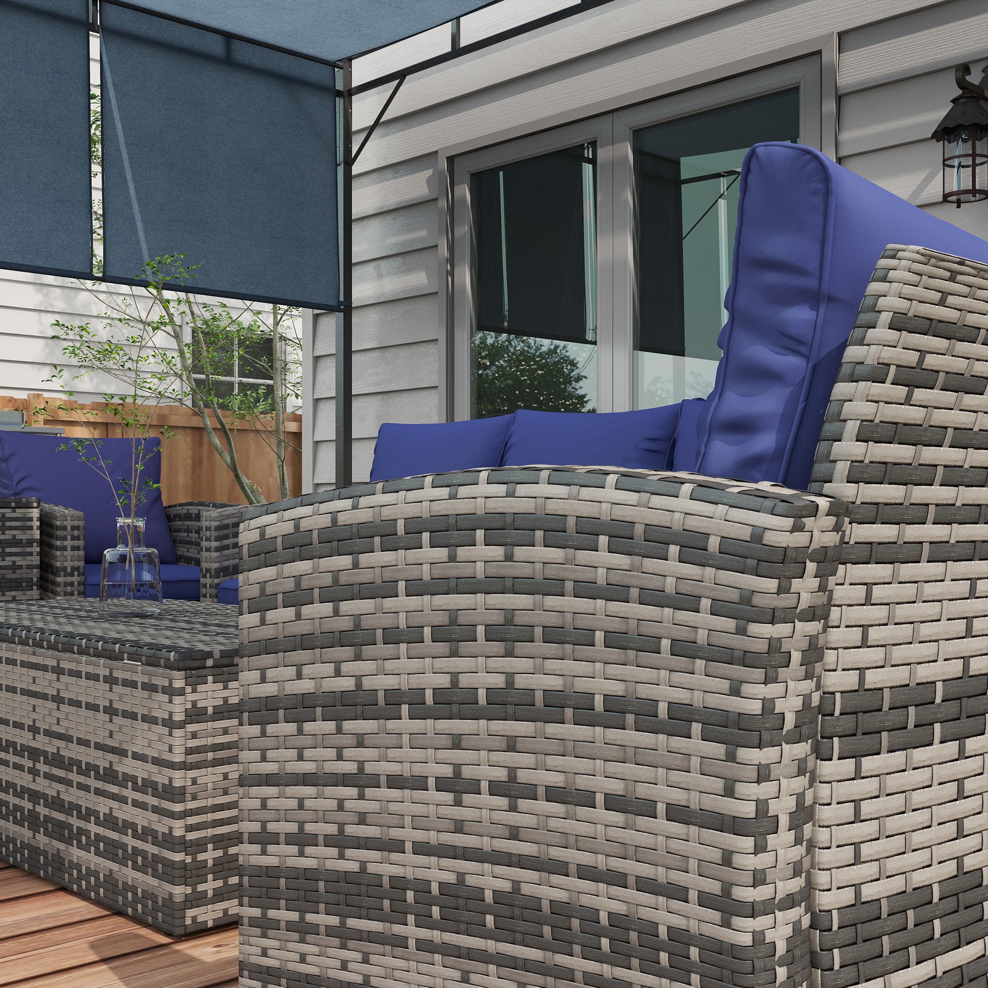 Poly Rattan Wicker 7 Seater Garden Sofa Set With Storage Coffee Table - Velmora