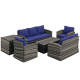 Poly Rattan Wicker 7 Seater Garden Sofa Set With Storage Coffee Table - Velmora