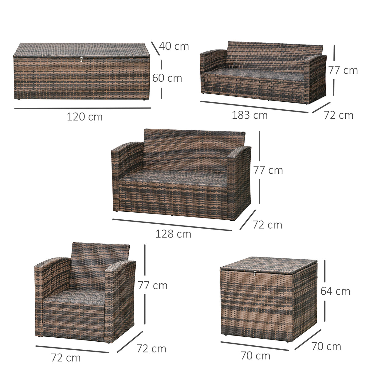 Poly Rattan Wicker 7 Seater Garden Sofa Set With Storage Coffee Table - Velmora