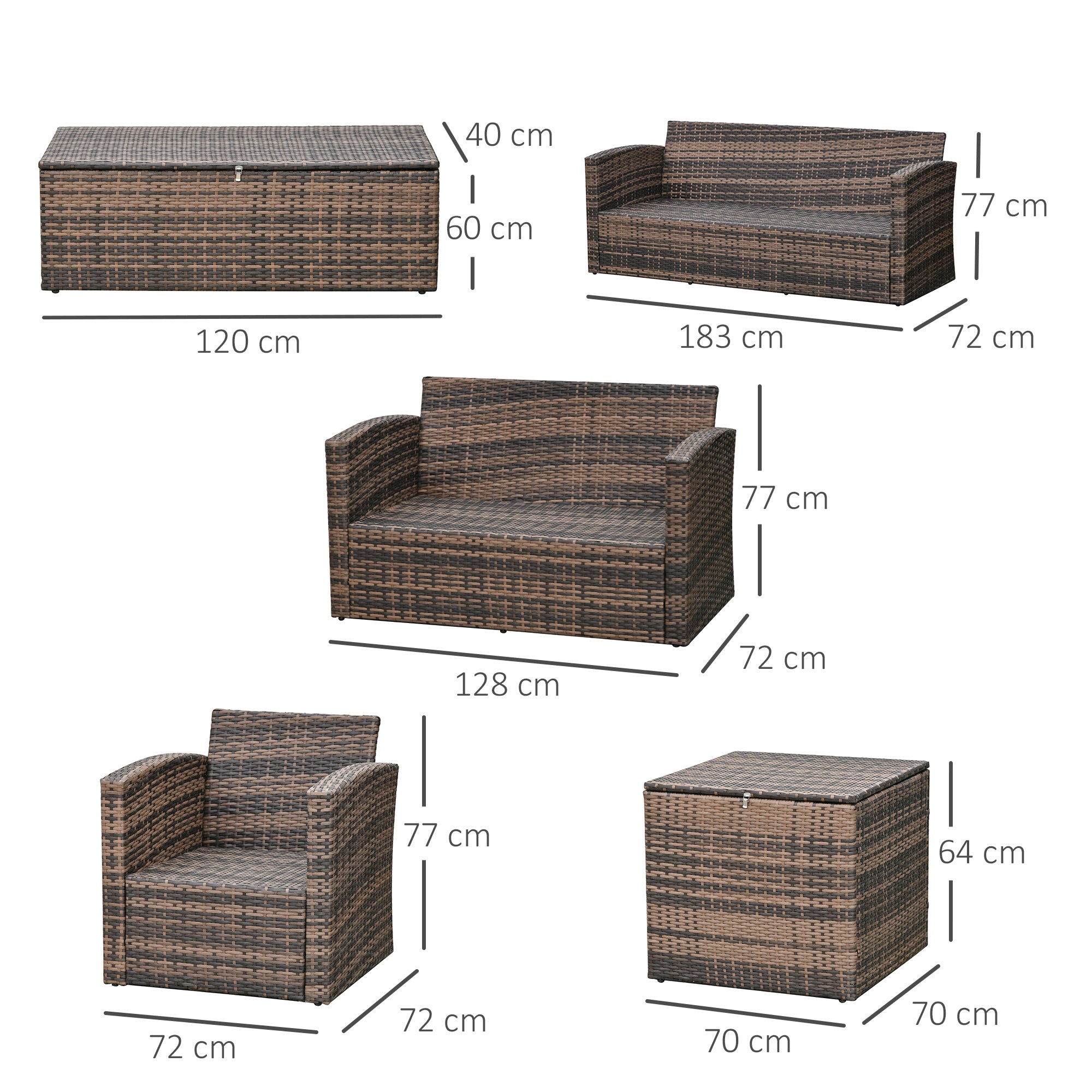 Poly Rattan Wicker 7 Seater Garden Sofa Set With Storage Coffee Table - Velmora