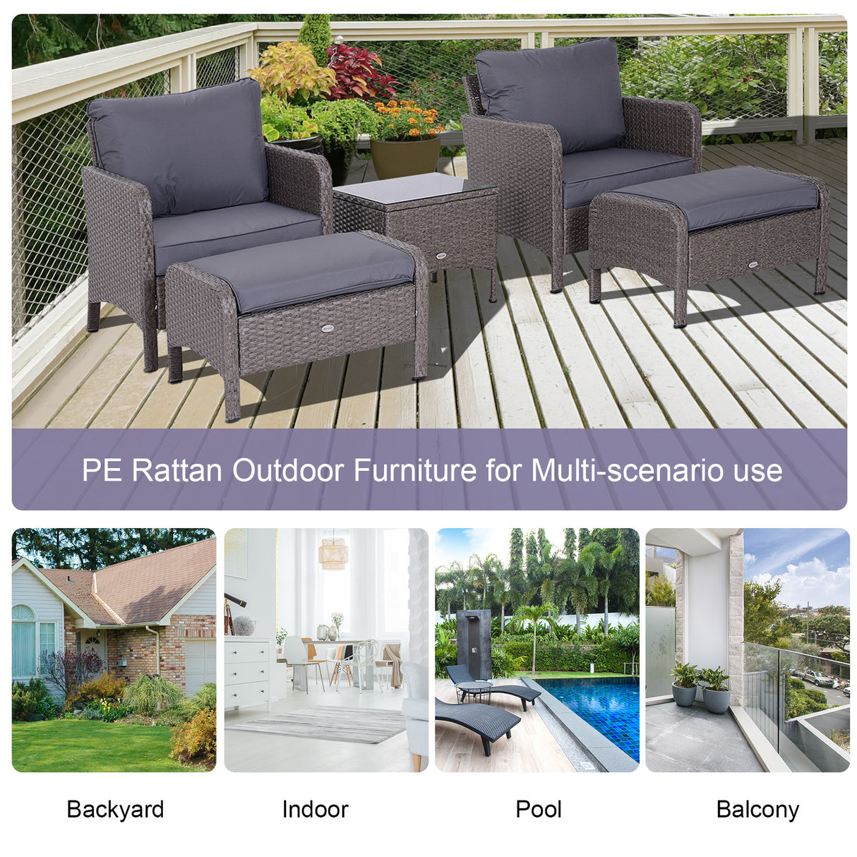 Poly Rattan Wicker Adjustable Recliner Sun Lounger Set of 2 With Storage Side Table - Velmora