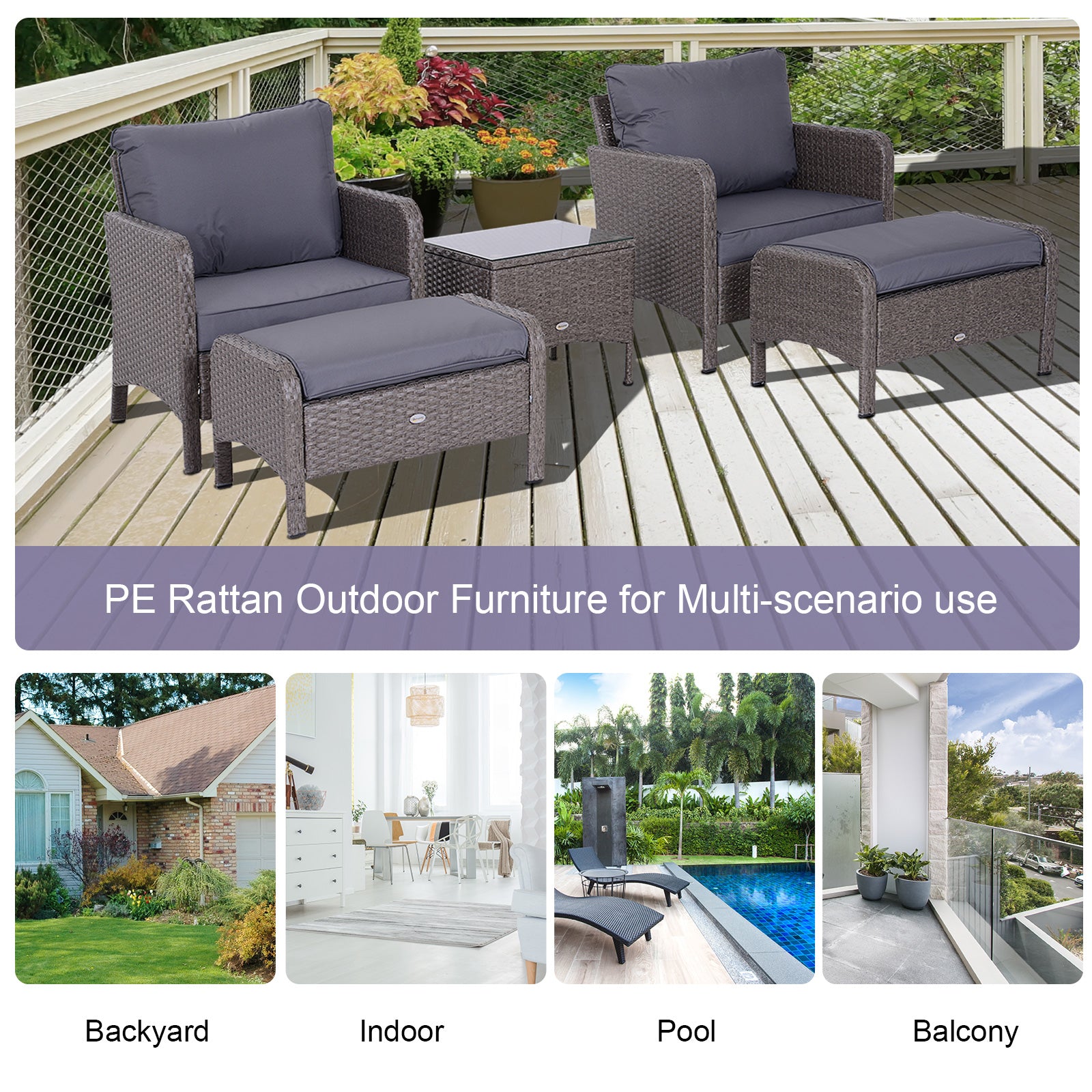 Poly Rattan Wicker Adjustable Recliner Sun Lounger Set of 2 With Storage Side Table - Velmora