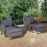 Poly Rattan Wicker Adjustable Recliner Sun Lounger Set of 2 With Storage Side Table - Velmora