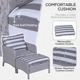 Poly Rattan Wicker Adjustable Recliner Sun Lounger Set of 2 With Storage Side Table - Velmora