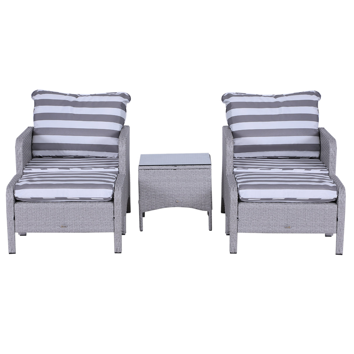 Poly Rattan Wicker Adjustable Recliner Sun Lounger Set of 2 With Storage Side Table - Velmora