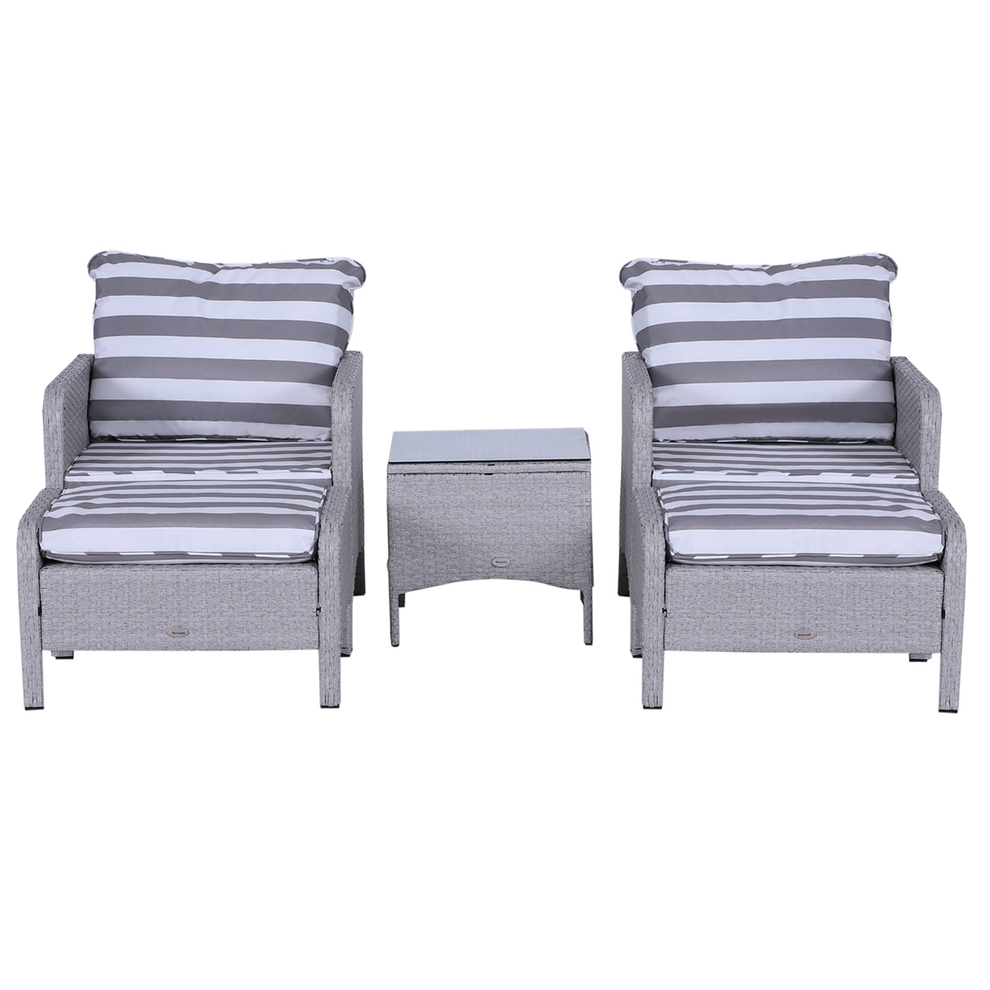 Poly Rattan Wicker Adjustable Recliner Sun Lounger Set of 2 With Storage Side Table - Velmora