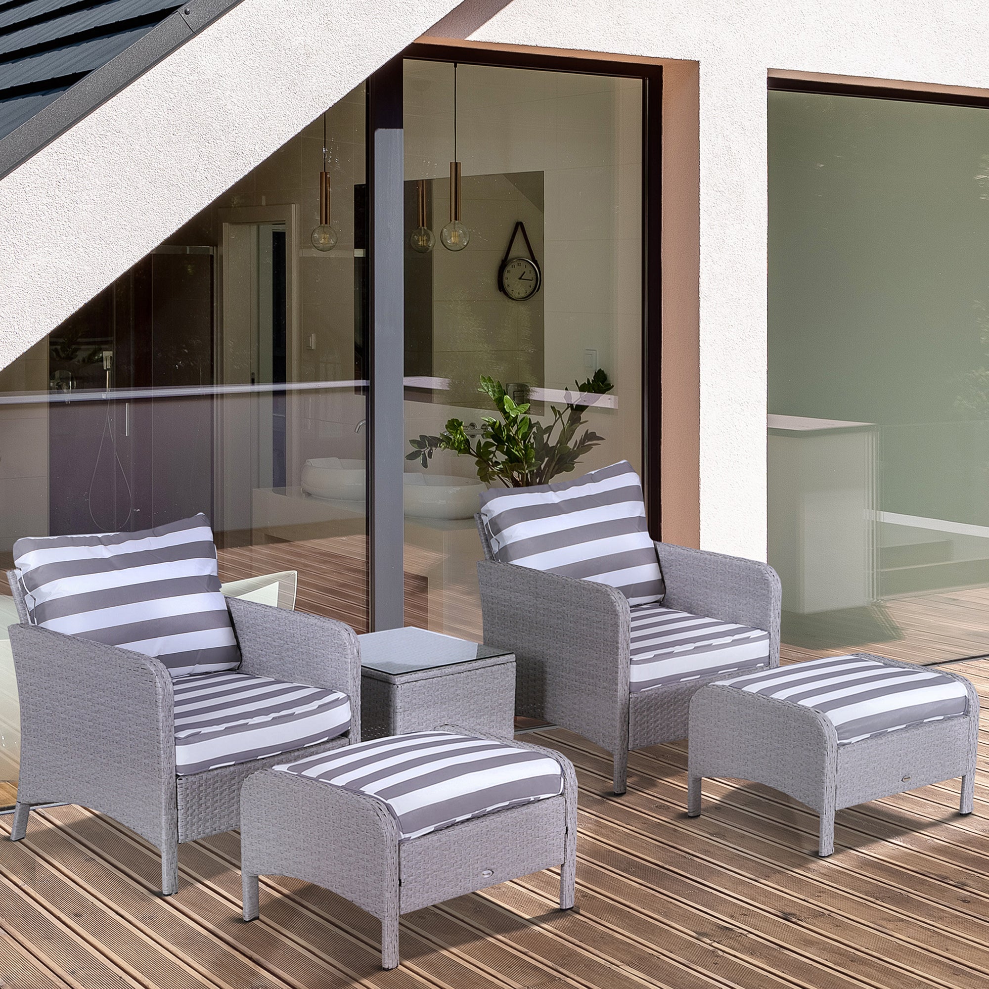 Poly Rattan Wicker Adjustable Recliner Sun Lounger Set of 2 With Storage Side Table - Velmora