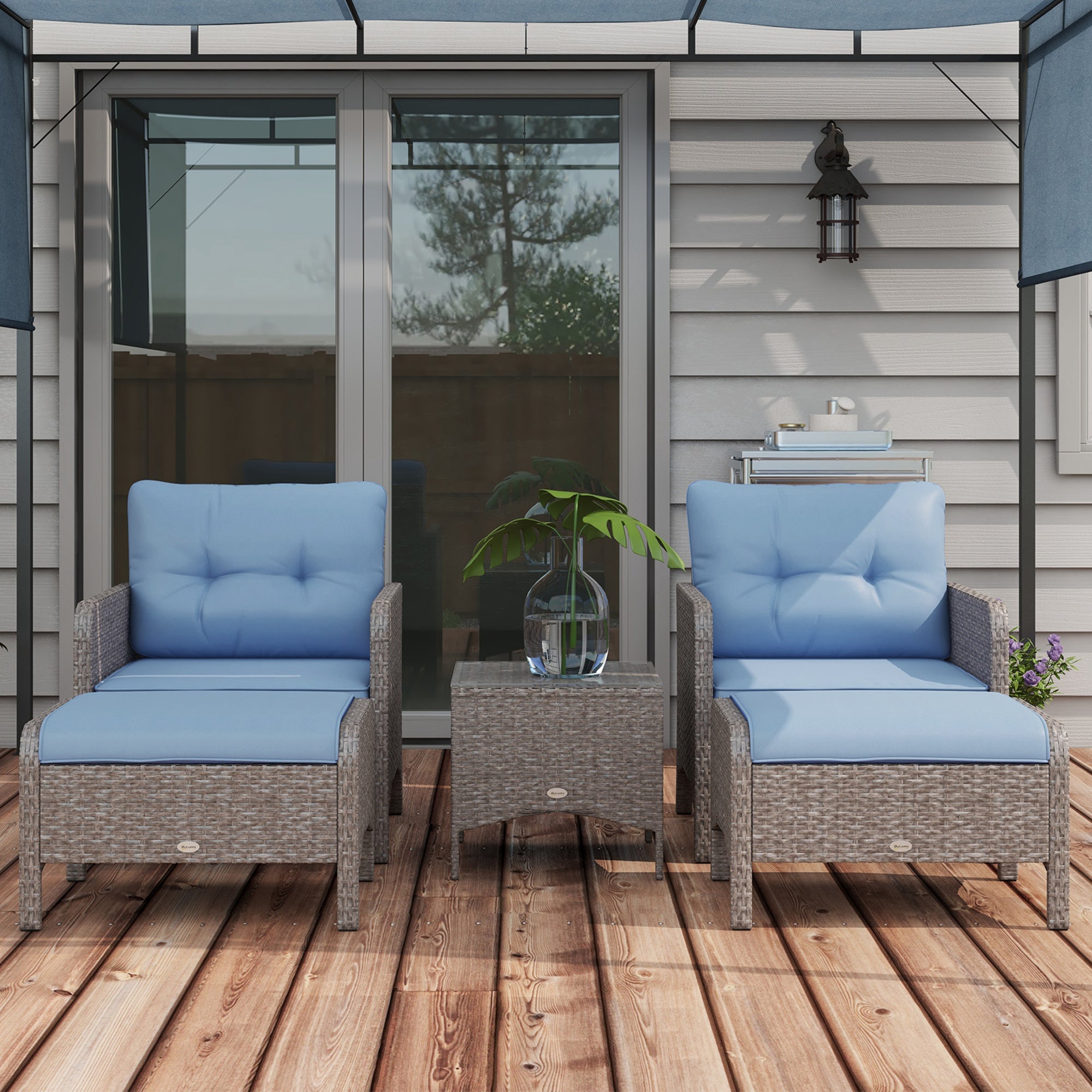 Poly Rattan Wicker Adjustable Recliner Sun Lounger Set of 2 With Storage Side Table - Velmora