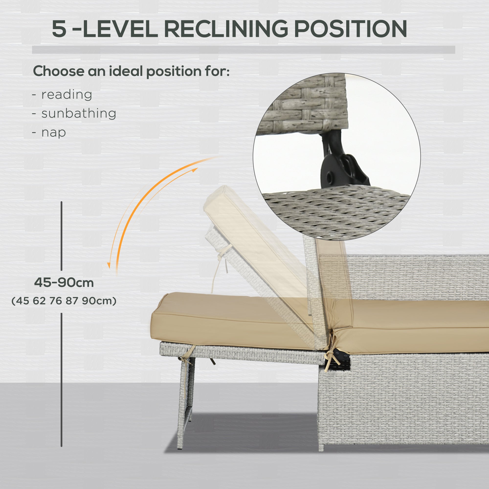 Poly Rattan Wicker Adjustable Recliner Sun Lounger Set of 2 With Storage Side Table - Velmora