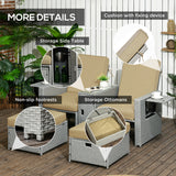 Poly Rattan Wicker Adjustable Recliner Sun Lounger Set of 2 With Storage Side Table - Velmora