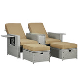 Poly Rattan Wicker Adjustable Recliner Sun Lounger Set of 2 With Storage Side Table - Velmora
