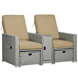 Poly Rattan Wicker Adjustable Recliner Sun Lounger Set of 2 With Storage Side Table - Velmora