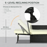 Poly Rattan Wicker Adjustable Recliner Sun Lounger Set of 2 With Storage Side Table - Velmora