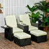 Poly Rattan Wicker Adjustable Recliner Sun Lounger Set of 2 With Storage Side Table - Velmora