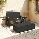 Poly Rattan Wicker Double Garden Sun Daybed With Storage Ottoman - Velmora