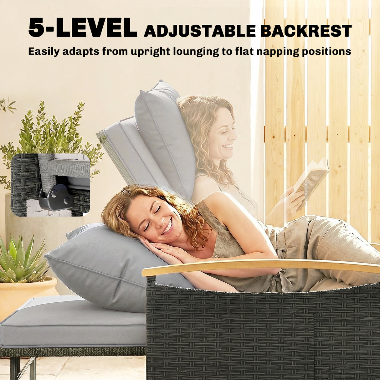 Poly Rattan Wicker Double Garden Sun Daybed With Storage Ottoman - Velmora