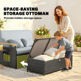 Poly Rattan Wicker Double Garden Sun Daybed With Storage Ottoman - Velmora