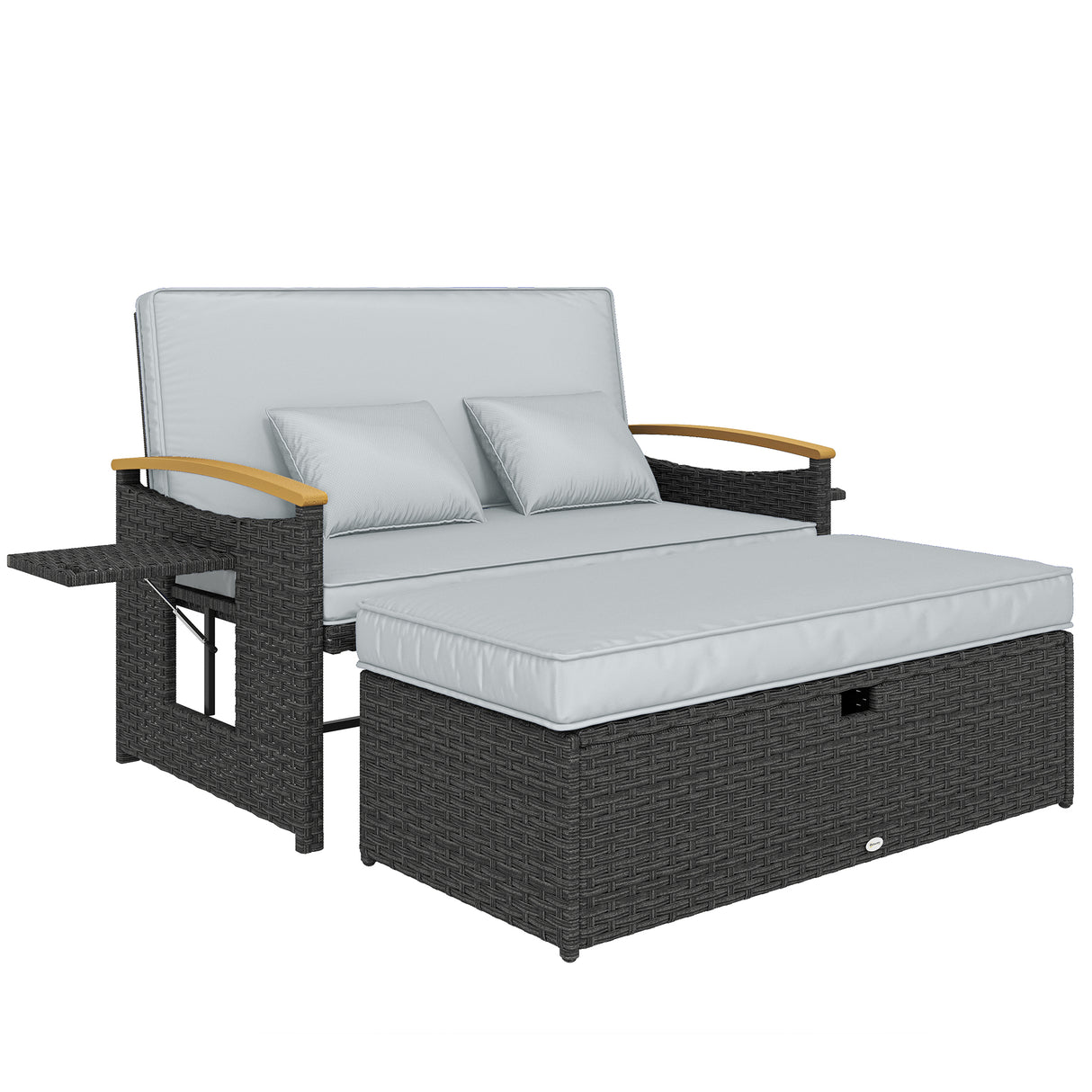 Poly Rattan Wicker Double Garden Sun Daybed With Storage Ottoman - Velmora