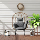 Poly Rattan Wicker Egg Chair With Thickened Cushion and Headrest - Velmora