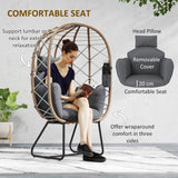 Poly Rattan Wicker Egg Chair With Thickened Cushion and Headrest - Velmora