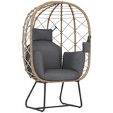 Poly Rattan Wicker Egg Chair With Thickened Cushion and Headrest - Velmora