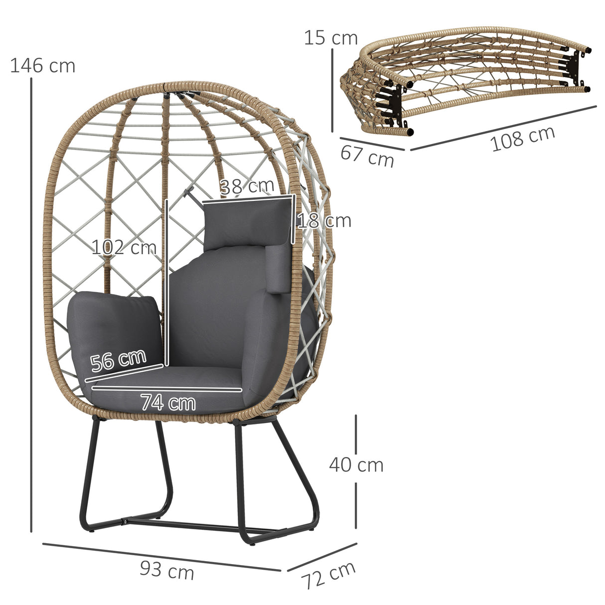 Poly Rattan Wicker Egg Chair With Thickened Cushion and Headrest - Velmora