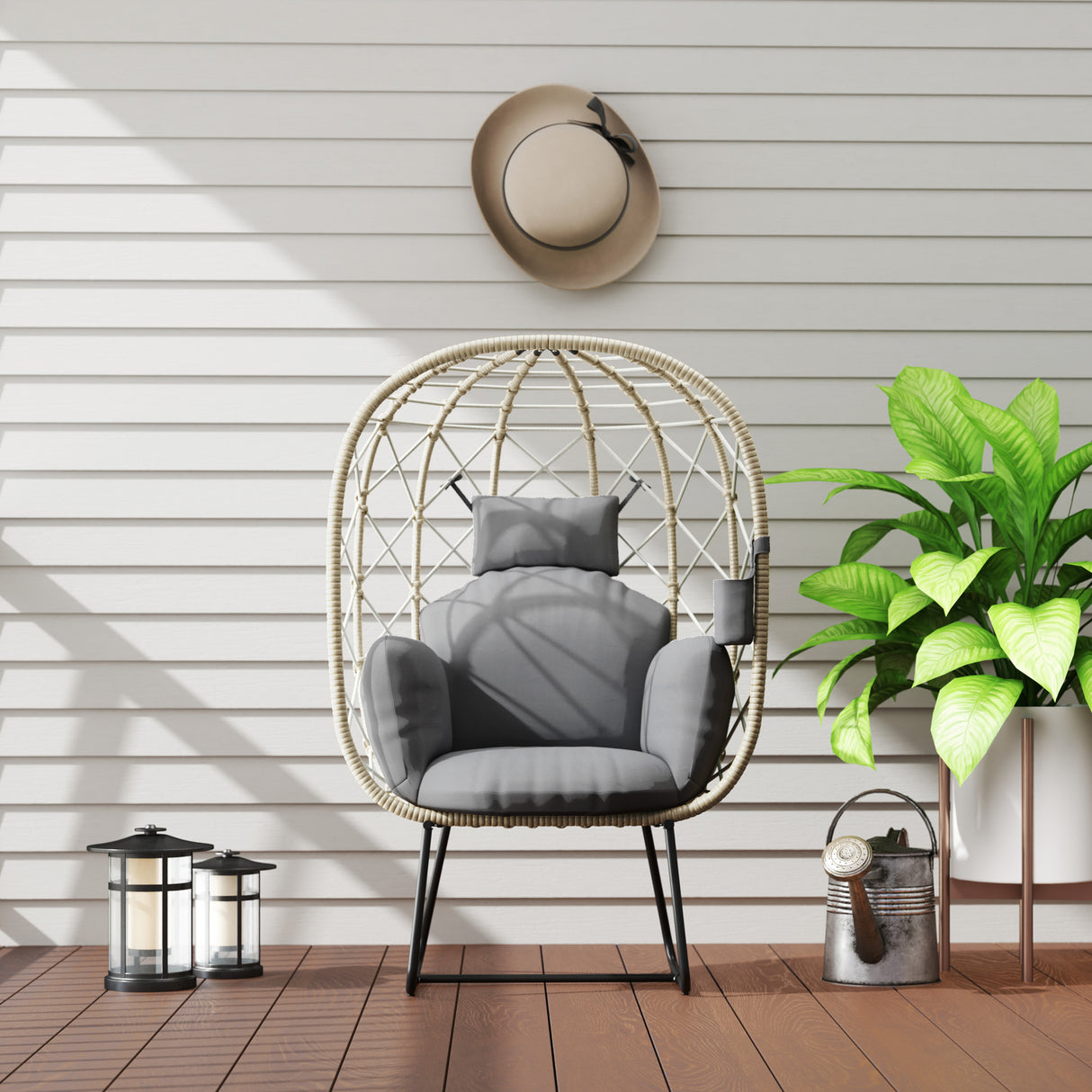 Poly Rattan Wicker Egg Chair With Thickened Cushion and Headrest - Velmora