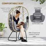 Poly Rattan Wicker Egg Chair With Thickened Cushion and Headrest - Velmora