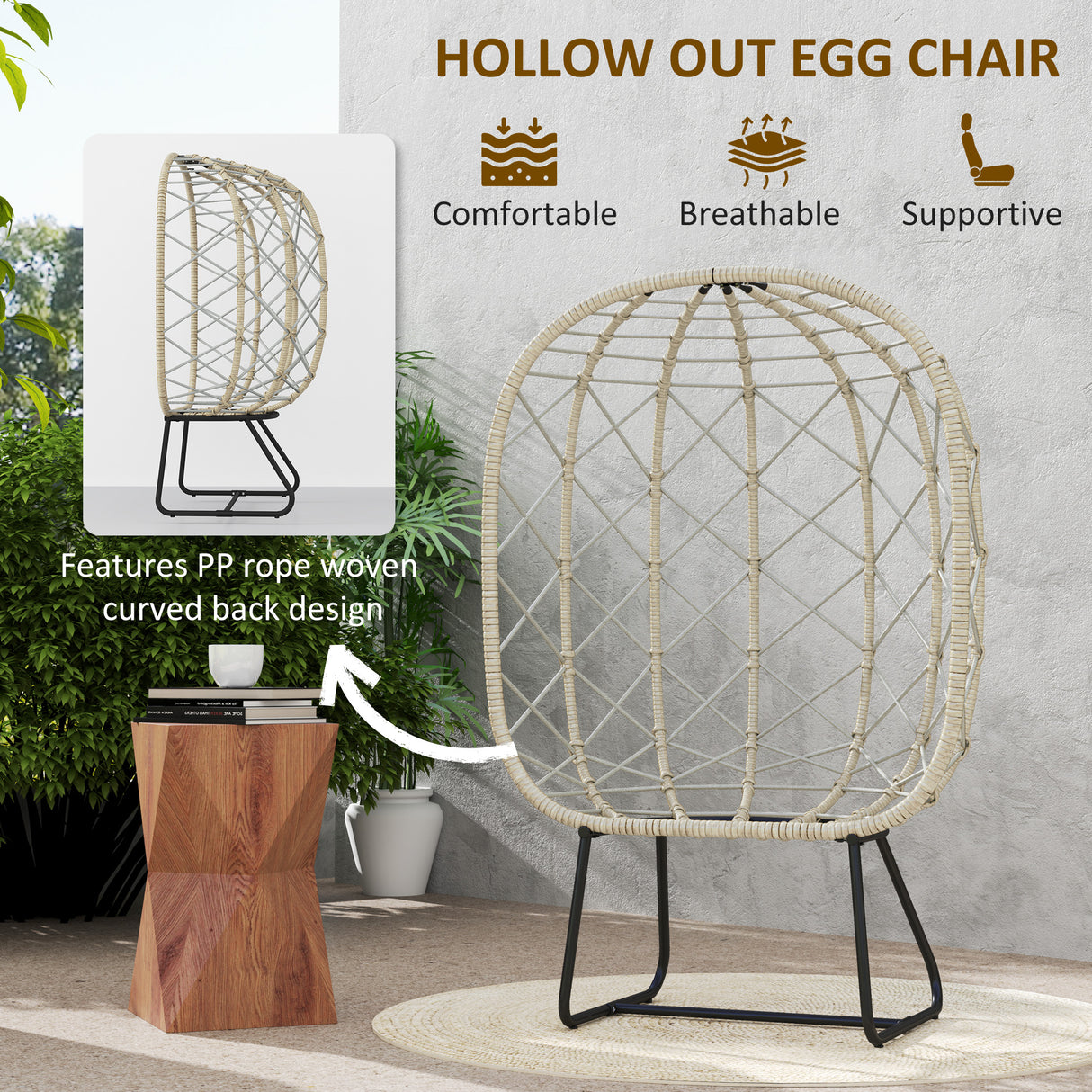 Poly Rattan Wicker Egg Chair With Thickened Cushion and Headrest - Velmora
