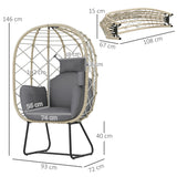 Poly Rattan Wicker Egg Chair With Thickened Cushion and Headrest - Velmora