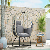 Poly Rattan Wicker Egg Chair With Thickened Cushion and Headrest - Velmora