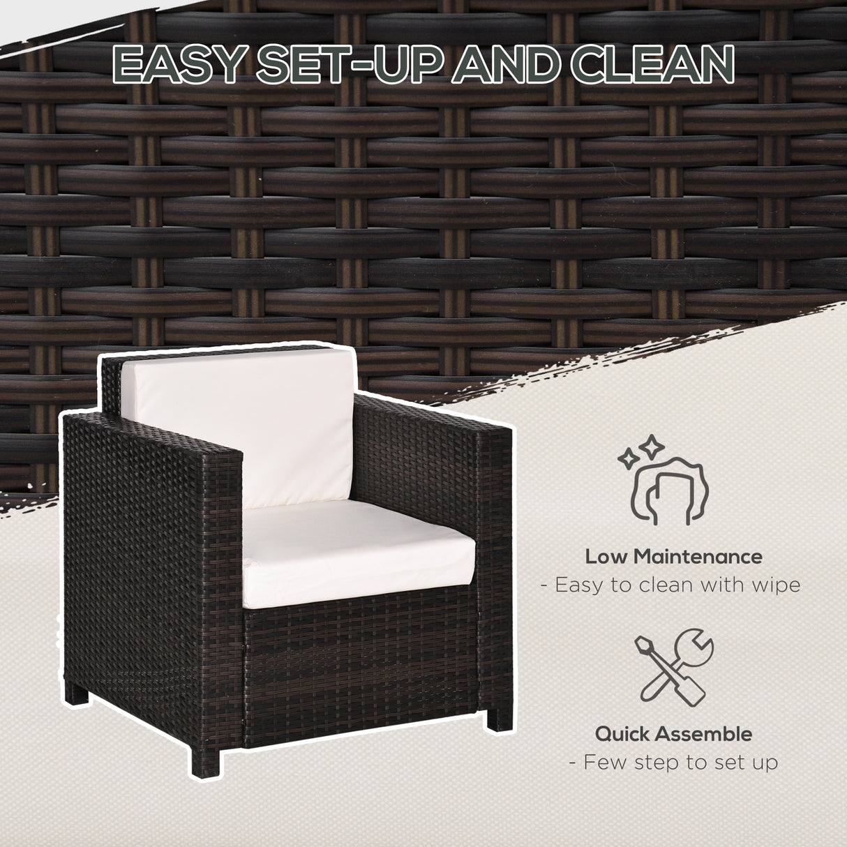 Poly Rattan Wicker Garden Armchair With 10 cm Thickened Cushion - Velmora