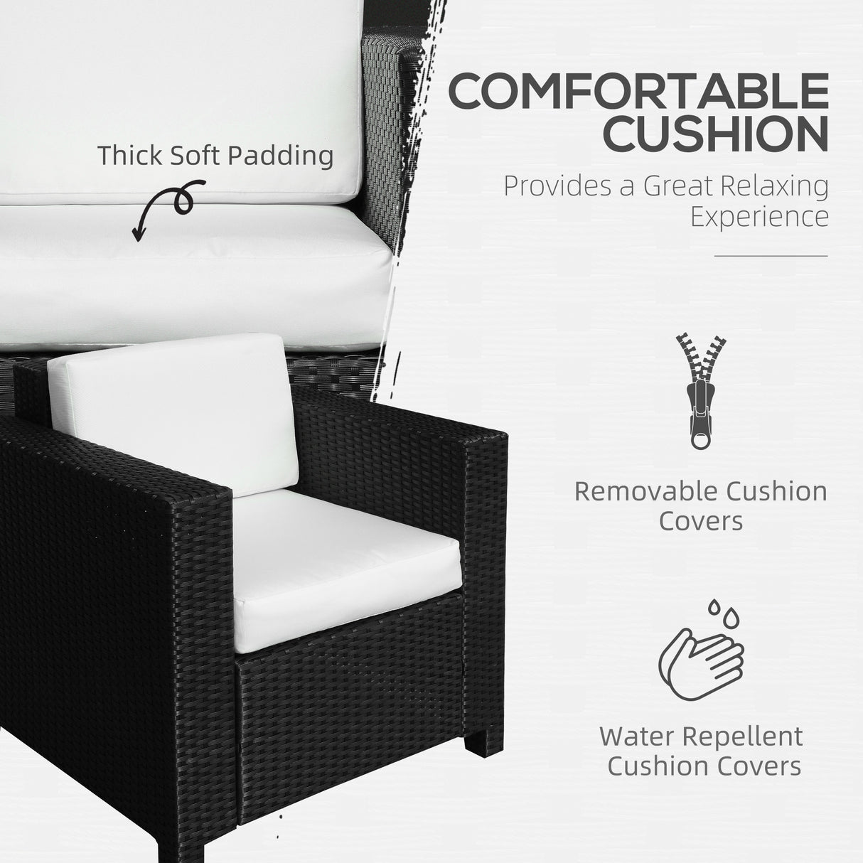 Poly Rattan Wicker Garden Armchair With 10 cm Thickened Cushion - Velmora