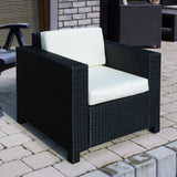 Poly Rattan Wicker Garden Armchair With 10 cm Thickened Cushion - Velmora