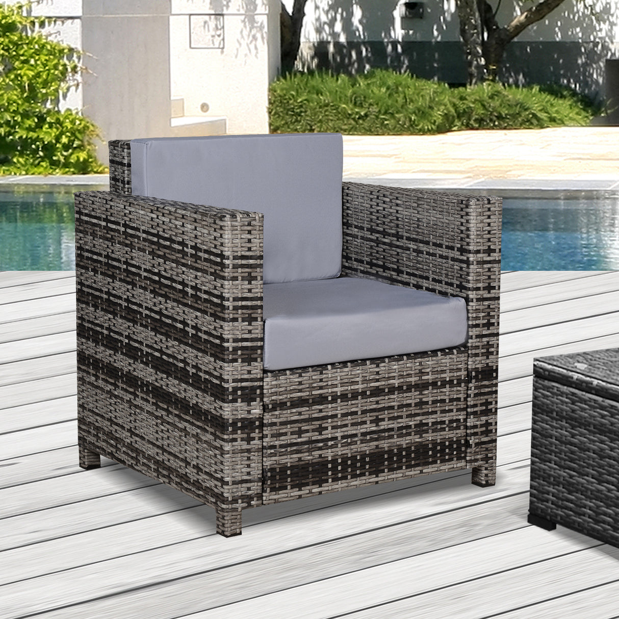 Poly Rattan Wicker Garden Armchair With 10 cm Thickened Cushion - Velmora